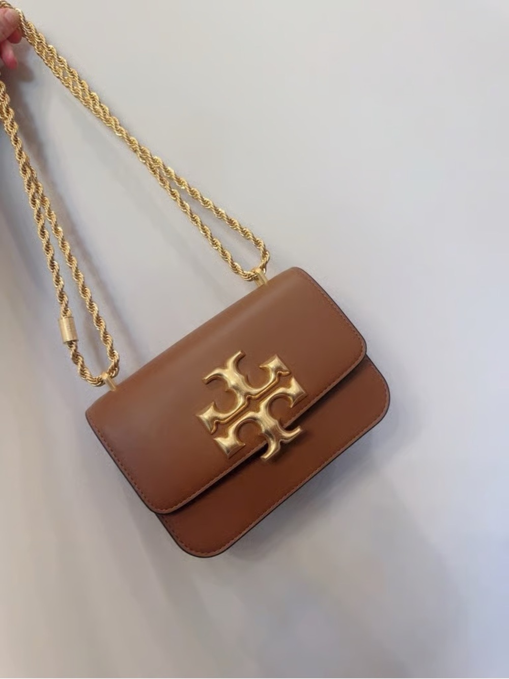 Tory Burch Eleanor Brown Leather Shoulder Bag with Gold Logo